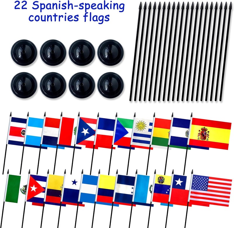 ZLXING 22 Countries Spanish Speaking Desk Flags Set Small Mini Latin American Latino Stick Flags for Heritage Hispanic Month Decorations,5x8 Inch - Image 4